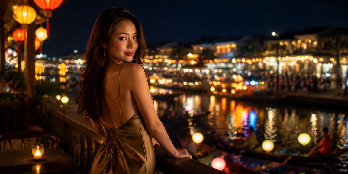 Cảnh chợ đêm Hội An với người dùng trải nghiệm ứng dụng casino trên điện thoại
